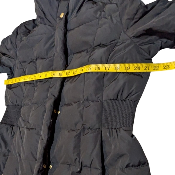 Cole Haan Coat Signature Hooded Taffeta Down Coat Cinched Waist Neutral Preppy - Picture 10 of 10